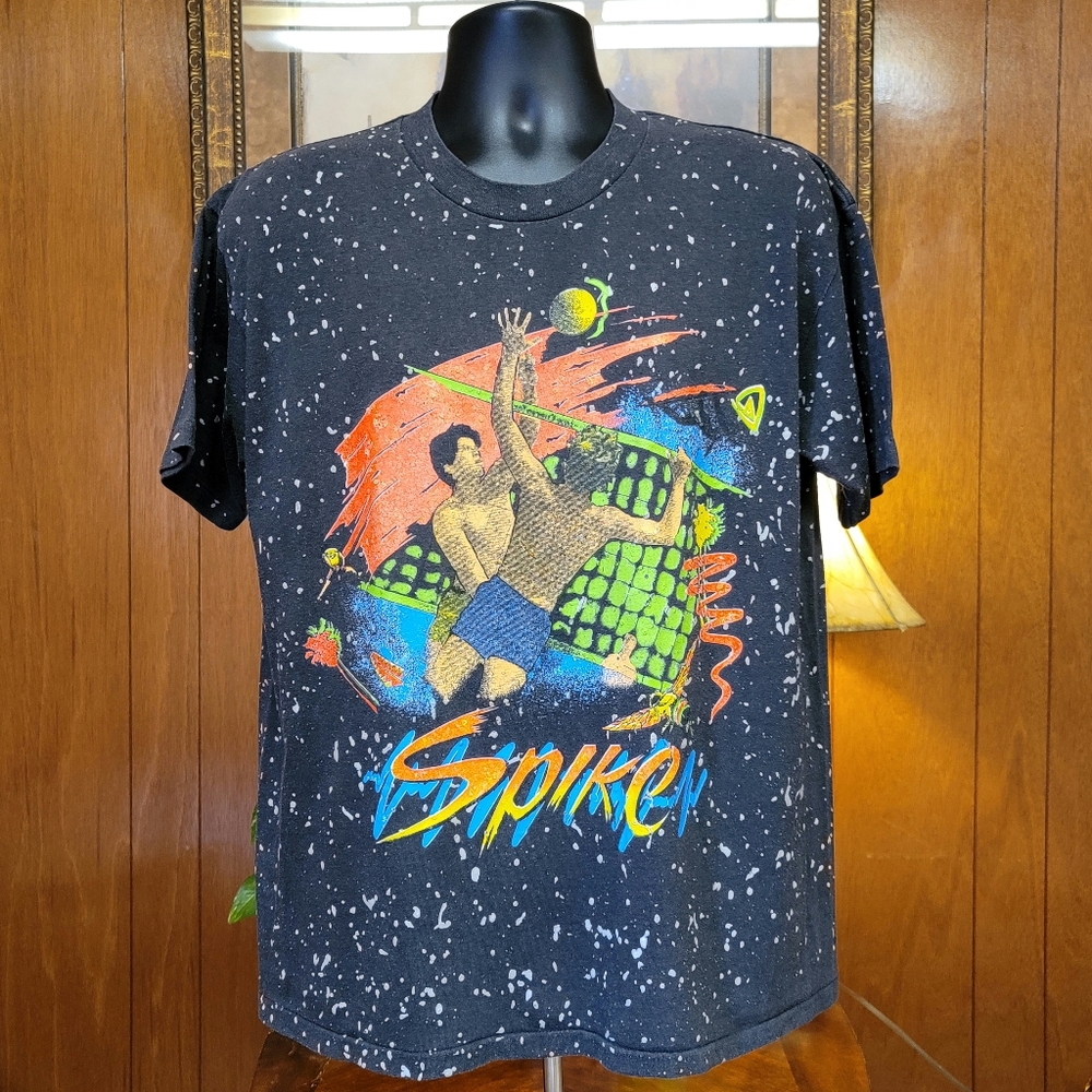 Vintage 80s Spike Volleyball Black AOP T-Shirt